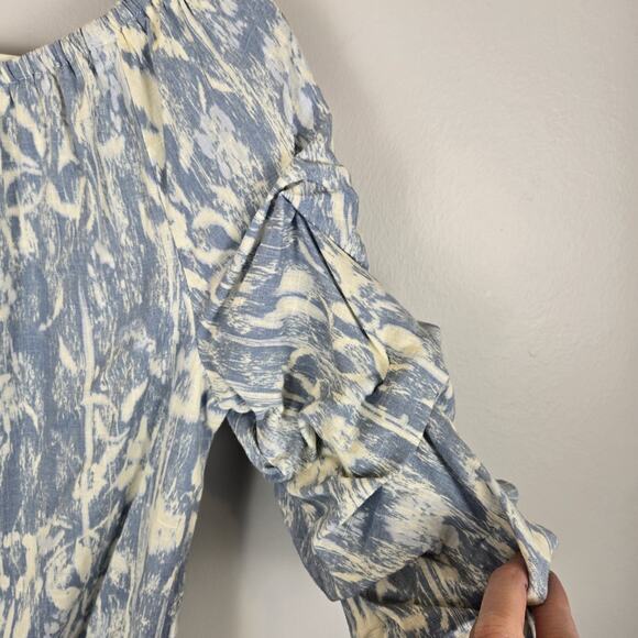 Vince Camuto Linen Blend Off Shoulder Bubble Tie Front Blouse MED Boho Peasant - Picture 10 of 10